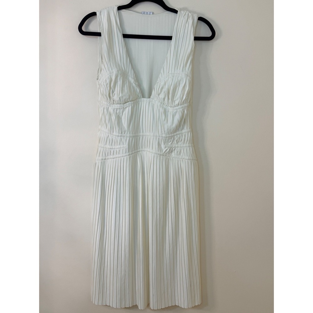 La Perla White Pleated Bodysuit Dress V-Neck Midi Italian Made Size 8 44